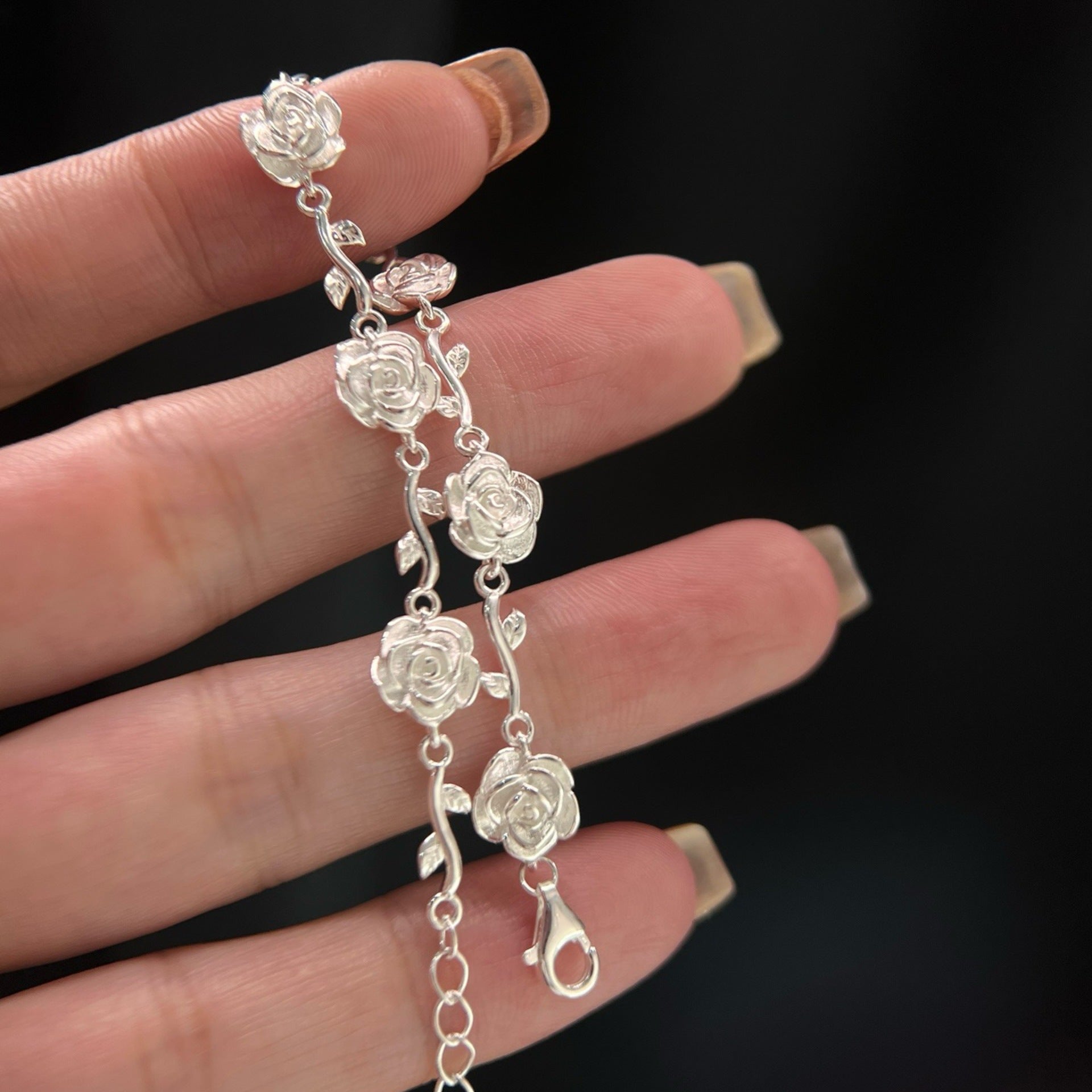 Sterling Silver Rose and Thorn Bracelet – Elegant and Luxurious Jewelry for Women, Sweet and Sophisticated New Design