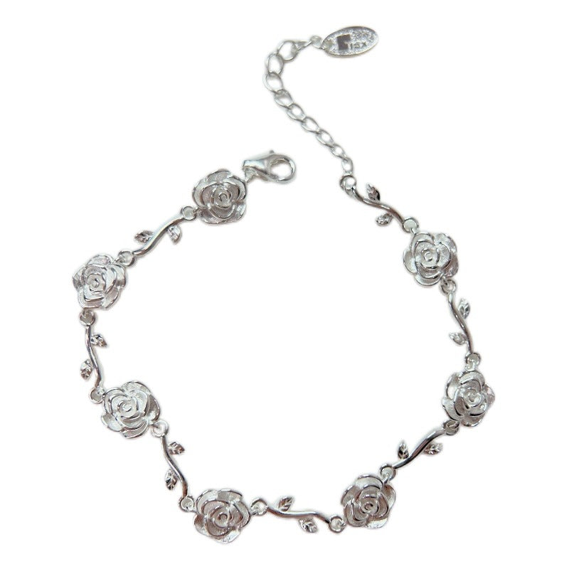 Sterling Silver Rose and Thorn Bracelet – Elegant and Luxurious Jewelry for Women, Sweet and Sophisticated New Design